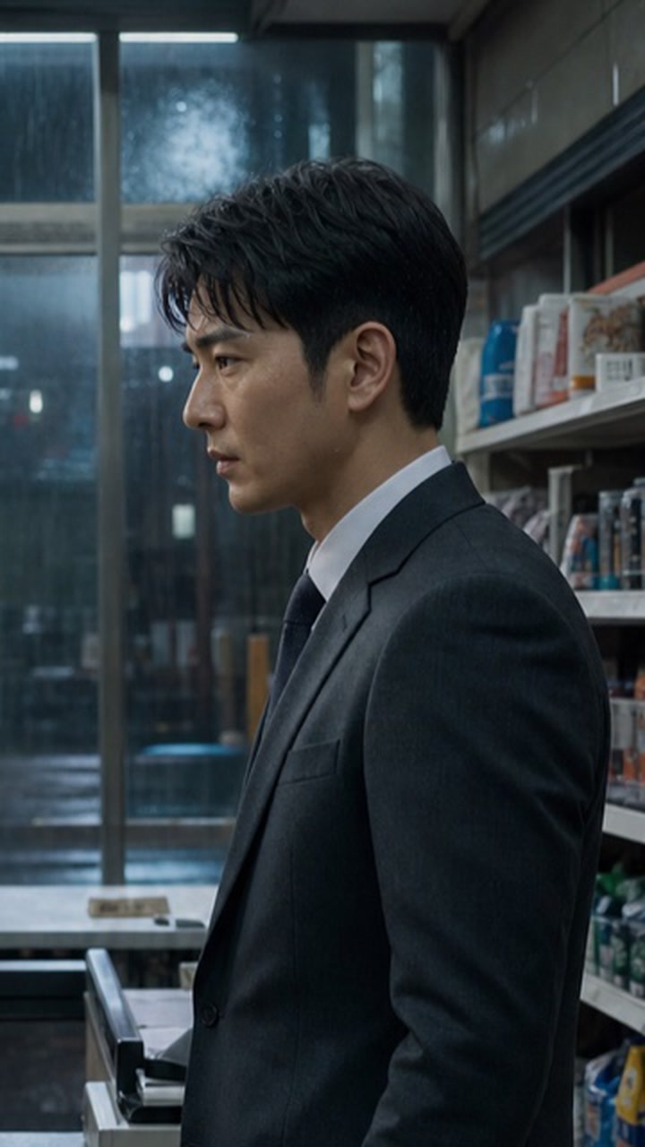 Deterministic crop of the same source still framing the fictional man in close-up